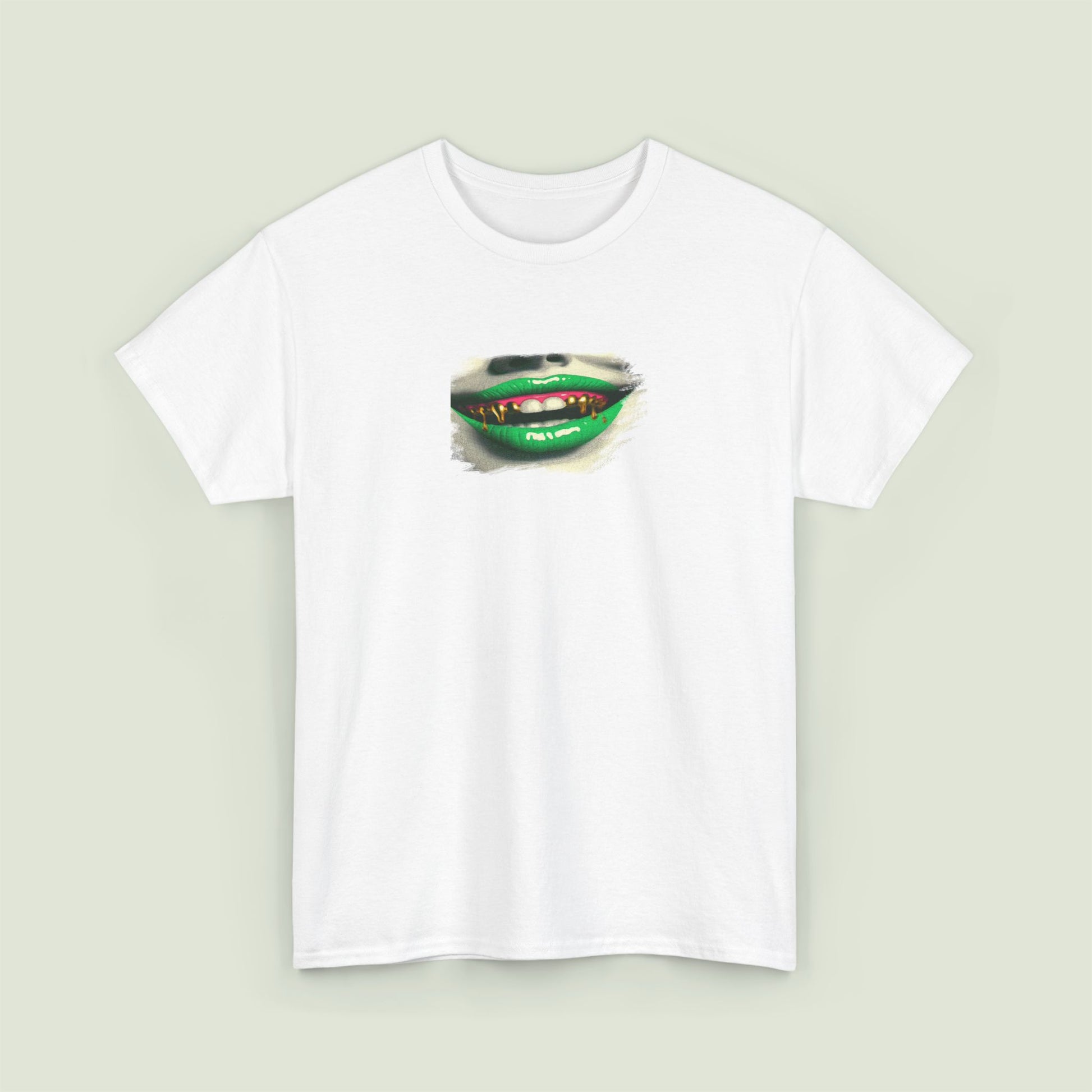  100% cotton Pop art-inspired shirt with green lips design and gritty edges